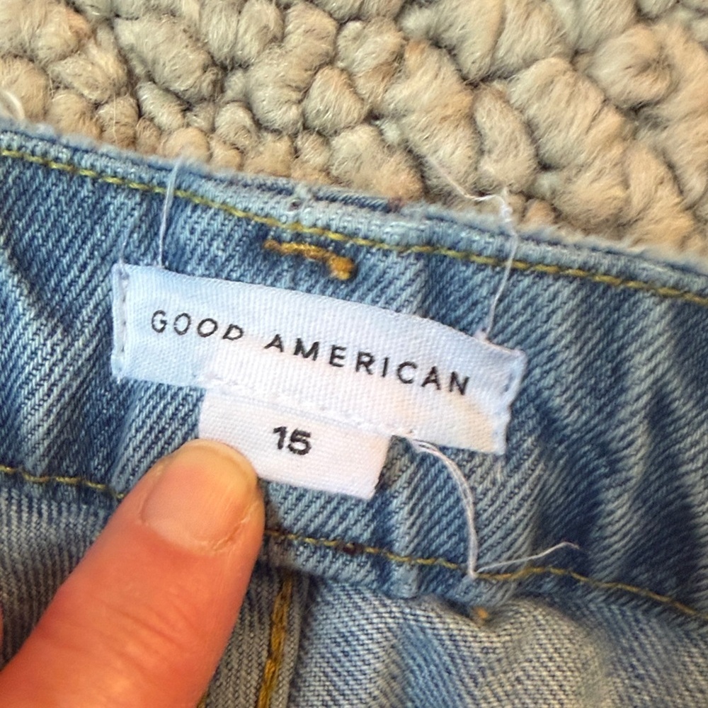 Good American Ripped Ankle Jeans in Light Blue - Picture 2 of 10
